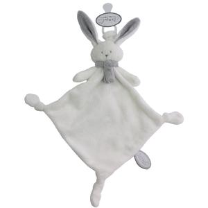 Doudou attache-tétine lapin blanc & gris-clair Nina - Hauteur 25 cm - Dimpel - 822744
