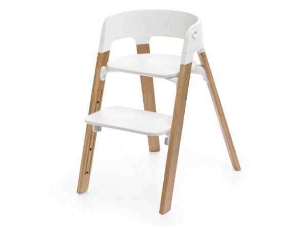 Chaise haute stokke steps blanche et bois de chêne
