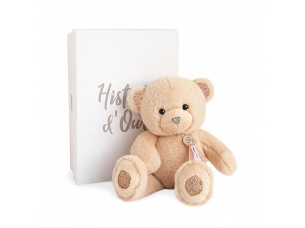 Peluche ours charms - beige - taille 24 cm - boîte cadeau
