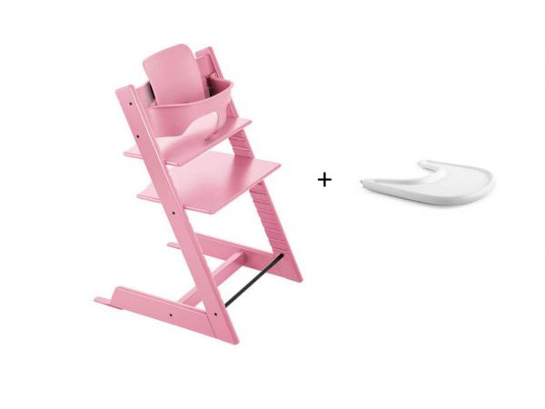 Pack chaise tripp trapp rose pâle avec baby set et tablette