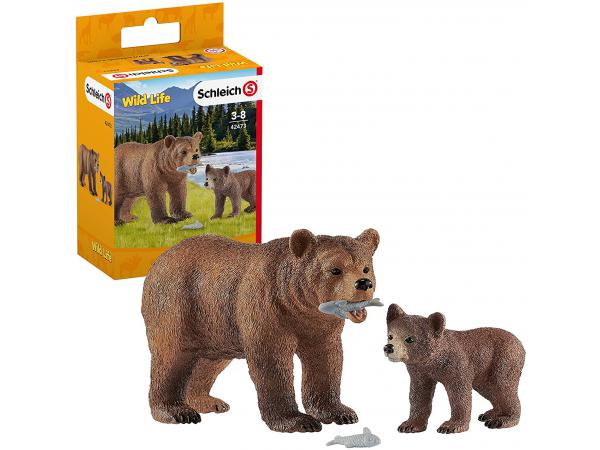 Figurine maman grizzly avec ourson - dimension : 13,6 cm x 5,8 cm x 19,2 cm