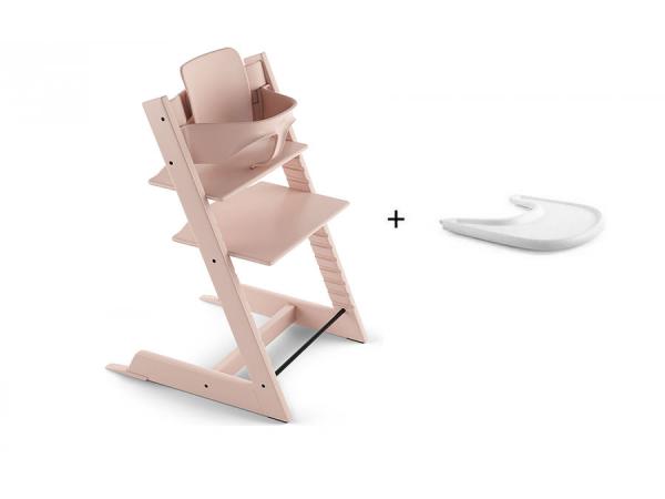 Chaise tripp trapp rose poudre avec baby set et tablette