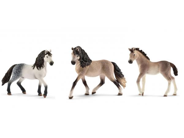 Figurines de chevaux andalou (étalon, jument, poulain)