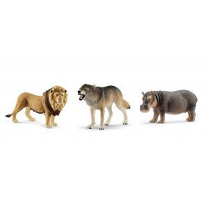 Schleich - bu031 - Figurines Animaux sauvages (Loup, Lion, Hippopotame) (411942)