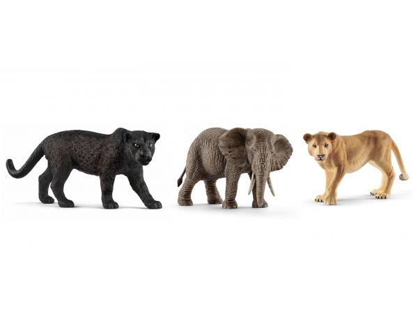 Figurines animaux sauvages (lionne, panthère, Éléphant)