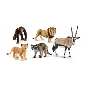 Schleich - bu035 - Figurines  Animaux sauvages (Lion, Lionceau, Raton, Chimpanzé, Oryx) (411950)