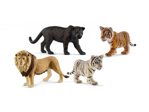 Figurines animaux sauvages (panthère,bébé tigre, lion, bébé tigre du bengale)
