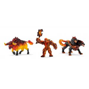 Schleich - bu065 - Figurines fantastiques (taureau de feu, cerbère, golem de lave avec arme) (413992)