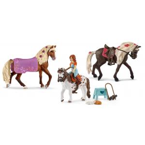 Schleich - bu070 - Set de schleich chevaux (équestre + étalon paso fino, mia & spotty, équestre rocky mountain) (414002)