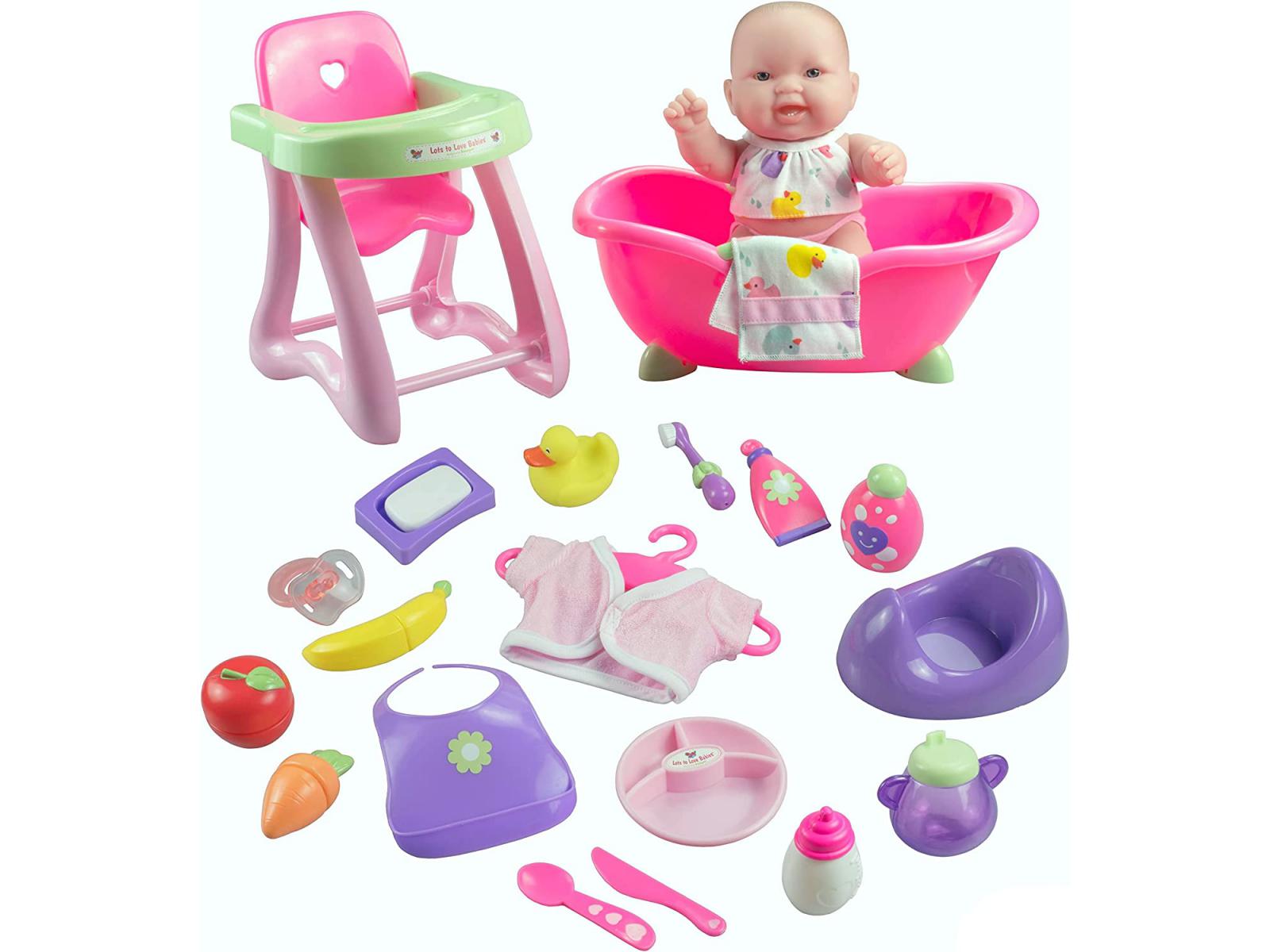Berenguer - Poupée bébé en vinyle dans un ensemble cadeau comprenant une  baignoire, une chaise haute et des accessoires. Corps