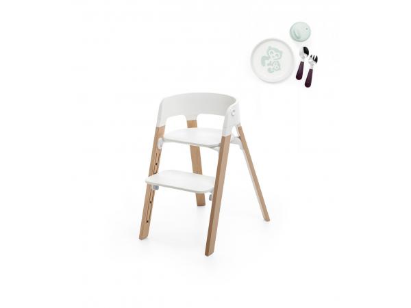Chaise stokke steps avec munch coffret essentiels (hêtre naturel, assise blanc)