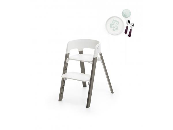 Steps chaise enfant avec munch essentiels (hêtre gris brume, assise blanc)