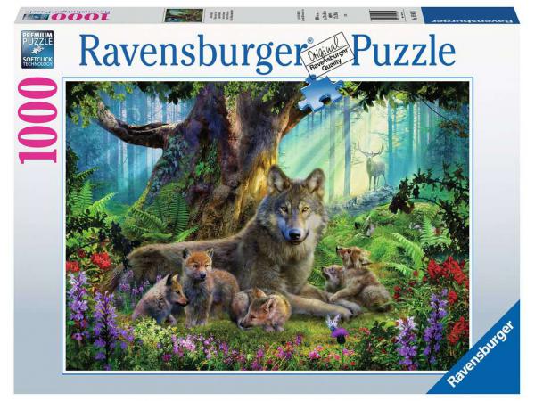 Puzzles adultes - puzzle 1000 pièces - famille de loups dans la forêt