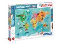 Puzzle enfant, Exploring Maps 250 pièces - Monde - Animaux - Clementoni - 29063
