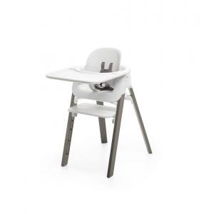 Chaise STEPS hêtre gris brume babyset et tablette blanc - Stokke - BU347
