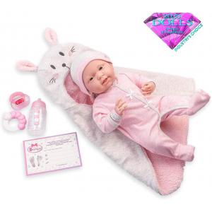 Berenguer - 18789 - Pink Soft Body La Newborn dans Bunny Bunting et accessoires. Corps souple nouveau-né. Costume rose avec couverture. (451888)