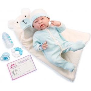 Blue Soft Body La Newborn dans Bear Bunting et accessoires. Corps souple nouveau-né. Costume bleu avec couverture. - Berenguer - 18790