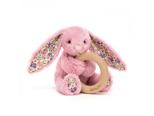 Blossom tulip bunny wooden ring toy - 13 cm