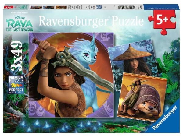 Puzzles enfants - puzzles 3x49 pièces - raya, la courageuse guerrière / disney raya et le dernier dragon