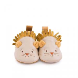 Chaussons cuir lion beige Sous mon baobab 18/24 m - Moulin Roty - 669756