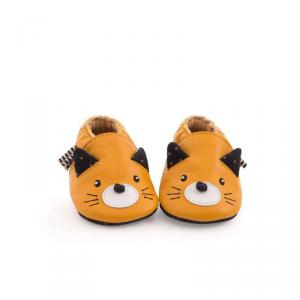 Chaussons cuir chat moutarde Les moustaches 6/12 m - Moulin Roty - 666528