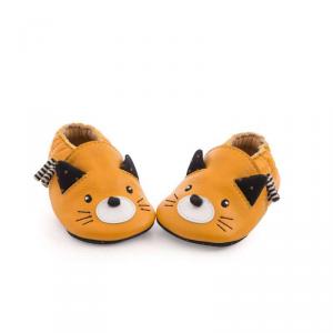 Chaussons cuir chat moutarde Les moustaches 6/12 m - Moulin Roty - 666528