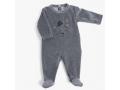 Pyjama 1m velours gris chiné tête chat Les Moustaches - Moulin Roty - 666804