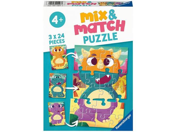 Puzzles mix & match 3x24 pièces - mignons dinosaures