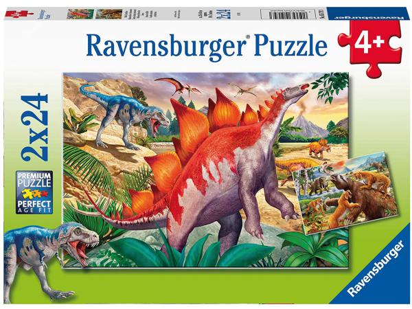 Puzzles enfants - puzzles 2x24 pièces - mammouths et dinosaures