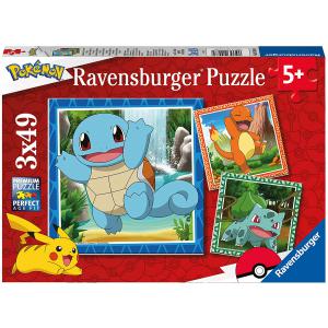 Puzzles 3x49  pièces -  Salamèche, Bulbizarre et Carapuce / Pokémon - Pokemon - 05586