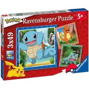 Puzzles 3x49  pièces -  Salamèche, Bulbizarre et Carapuce / Pokémon - Ravensburger - 05586