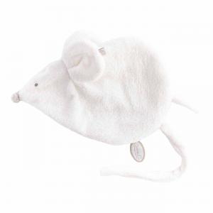Doudou attache-tétine souris blanc Maude - Position allongée 24 cm, Hauteur 16 cm - Dimpel - 887211