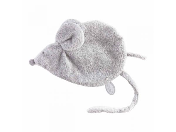 Doudou attache-tétine souris gris clair maude - position allongée 24 cm, hauteur 16 cm