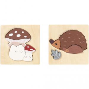 Mushroom & Hedgehog Puzzle 2 pack - Wood, Multi Colours-One Size - Fabelab - 2006238481
