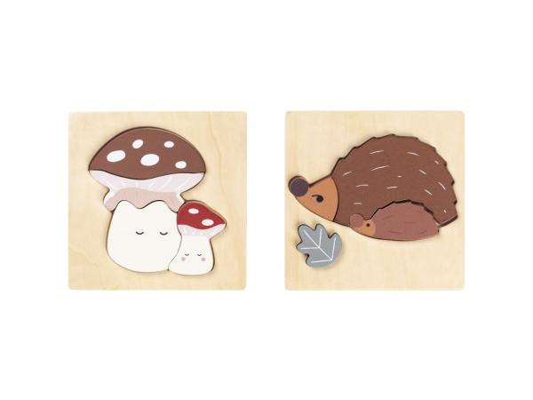Mushroom & hedgehog puzzle 2 pack - wood, multi colours-one size