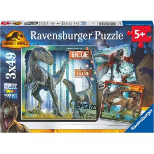 Puzzles enfants - Puzzles 3x49 pièces - T-rex et autres dinosaures / Jurassic World 3 - Jurassic World - 05656