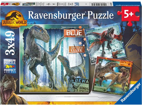 Puzzles enfants - puzzles 3x49 pièces - t-rex et autres dinosaures / jurassic world 3