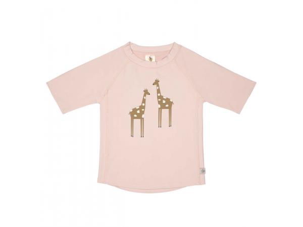 T-shirt anti-uv manches courtes girafe rose poudré, 07-12 mois