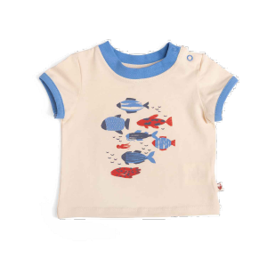 HELIO Tee-shirt 3m jersey écru motif poissons - 3 mois - Moulin Roty - 719778