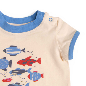 HELIO Tee-shirt 24m jersey écru motif poissons  - 24 mois - Moulin Roty - 719782