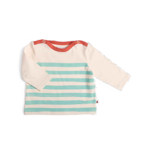 HADRIEN Tee-shirt 12m jersey écru et vert motif marinière - 12 mois - Moulin Roty - 719804