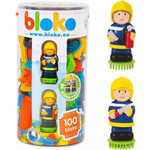 Tube de 100 blocs Bloko et 2 personnages en 3D de pompiers - BLOKO - 1-503667-AA
