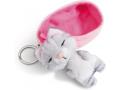 Porte-clés chat gris à rayures dormant dans son panier rose clair - 8 cm - Nici - 48841
