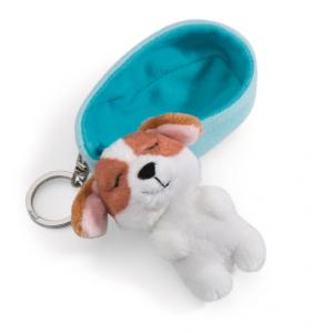 Porte-clés chien Cocker Spanie dormant dans son panier bleu clair - 8 cm - Nici - 48836