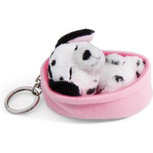 Porte-clés chien Dalmatien dormant dans son panier rose clair - 8 cm - Nici - 48833