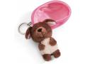 Porte-clés chien brun dormant dans son panier rose - 8 cm - Nici - 48832
