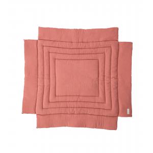 Tapis de parc carré ouatiné en gaze de coton bicolore - Rose poudré - Combelle - 213015