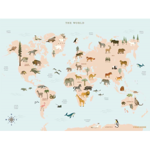 WORLD MAP ANIMAL - poster - 30x40 cm - Vissevasse - F-2021-003-M