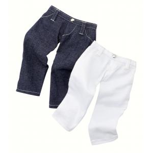 Set 2 pantalons, jeans bleu/blanc pour poupées de 45-50cm - Gotz - 3401651
